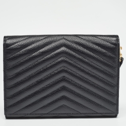 Pre Owned Saint Laurent Black Matelassé Leather Cassandre Wristlet Pouch