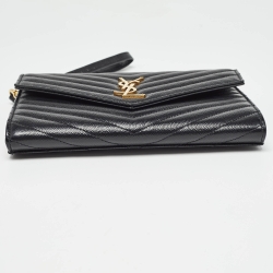 Pre Owned Saint Laurent Black Matelassé Leather Cassandre Wristlet Pouch