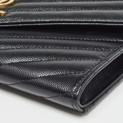 Pre Owned Saint Laurent Black Matelassé Leather Cassandre Wristlet Pouch