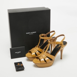 Saint Laurent Beige Patent Leather Tribute Sandals Size 38