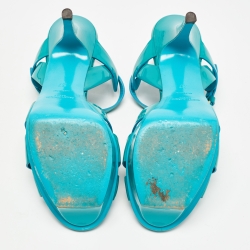 Pre Owned Saint Laurent Blue Patent Leather Tribute Sandals Size 37