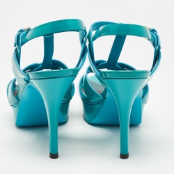Pre Owned Saint Laurent Blue Patent Leather Tribute Sandals Size 37