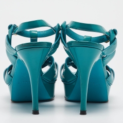 مملوكة مسبقًا Saint Laurent Green Patent Leather Tribute Platform Sandals Size 39