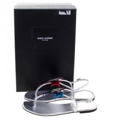 Pre Owned Saint Laurent Paris Metallic Star Appliqué Leather Nu Pied Flat Thong Sandals Size 38