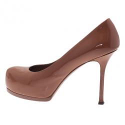 Pre Owned Saint Laurent Paris Brown Patent Tribtoo Platform Pumps Size 37