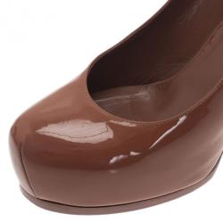 Pre Owned Saint Laurent Paris Brown Patent Tribtoo Platform Pumps Size 37