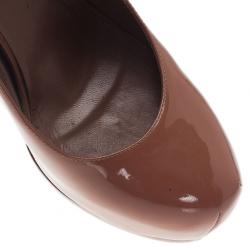 Pre Owned Saint Laurent Paris Brown Patent Tribtoo Platform Pumps Size 37