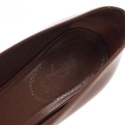 Pre Owned Saint Laurent Paris Brown Patent Tribtoo Platform Pumps Size 37