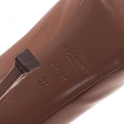 Pre Owned Saint Laurent Paris Brown Patent Tribtoo Platform Pumps Size 37