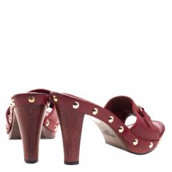 Saint Laurent Paris Red Leather Stud Embellished Slides Size 38