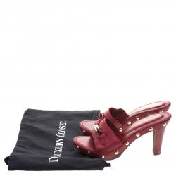 Saint Laurent Paris Red Leather Stud Embellished Slides Size 38