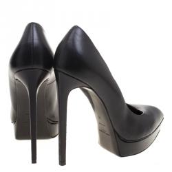 Pre Owned Saint Laurent Paris Black Leather Janis Spike Studded Heel Platform Pumps Size 40
