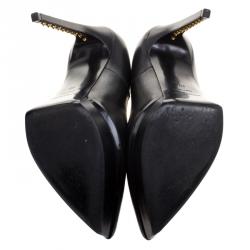 Pre Owned Saint Laurent Paris Black Leather Janis Spike Studded Heel Platform Pumps Size 40