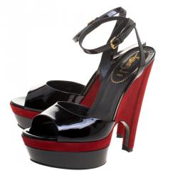 Pre Owned Saint Laurent Paris Two Tone Patent Leather And Suede Cassyopee Ankle Strap Wedge Sandals Size 40