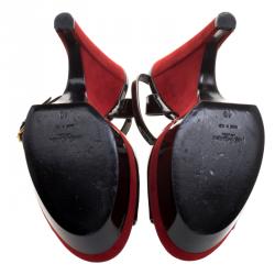 Pre Owned Saint Laurent Paris Two Tone Patent Leather And Suede Cassyopee Ankle Strap Wedge Sandals Size 40
