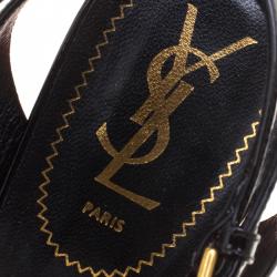 Pre Owned Saint Laurent Paris Two Tone Patent Leather And Suede Cassyopee Ankle Strap Wedge Sandals Size 40