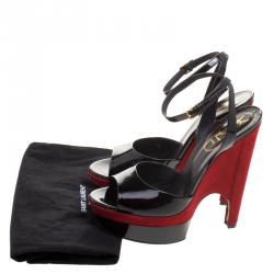 Pre Owned Saint Laurent Paris Two Tone Patent Leather And Suede Cassyopee Ankle Strap Wedge Sandals Size 40