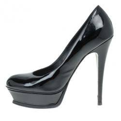 Pre Owned Saint Laurent Paris Black Patent Tribute Platform Pumps Size 37.5