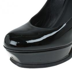 Pre Owned Saint Laurent Paris Black Patent Tribute Platform Pumps Size 37.5