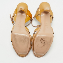 Saint Laurent Beige Patent Leather Tribute Platform Sandals Size 39.5
