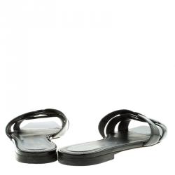 Pre Owned Saint Laurent Paris Black Patent Tribute Flat Slides Size 39