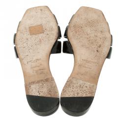 Pre Owned Saint Laurent Paris Black Patent Tribute Flat Slides Size 39