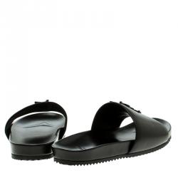 Pre Owned Saint Laurent Paris Black Leather Slides Size 39.5