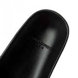 Pre Owned Saint Laurent Paris Black Leather Slides Size 39.5