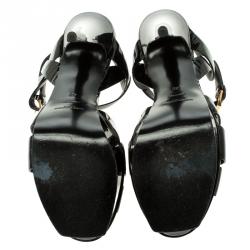 Pre Owned Saint Laurent Paris Black Patent Tribute Platform Sandals Size 40