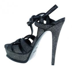 مملوكة مسبقًا Saint Laurent Paris Black Embossed Leather Tribute Sandals Size 39