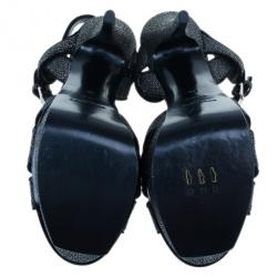 مملوكة مسبقًا Saint Laurent Paris Black Embossed Leather Tribute Sandals Size 39