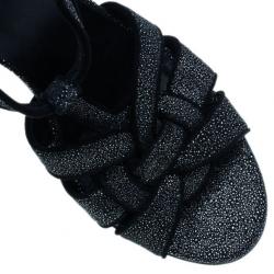 مملوكة مسبقًا Saint Laurent Paris Black Embossed Leather Tribute Sandals Size 39