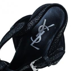 مملوكة مسبقًا Saint Laurent Paris Black Embossed Leather Tribute Sandals Size 39