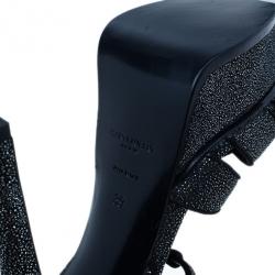 مملوكة مسبقًا Saint Laurent Paris Black Embossed Leather Tribute Sandals Size 39