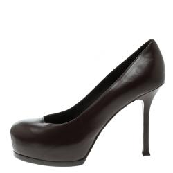 Pre Owned حذاء كعب عالي سان لوران باريس تريبيتو جلد وردي نعل سميك مقاس 38