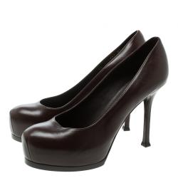 Pre Owned حذاء كعب عالي سان لوران باريس تريبيتو جلد وردي نعل سميك مقاس 38