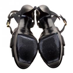 Pre Owned Yves Saint Laurent Black Leather Tribute Platform Sandals Size 38