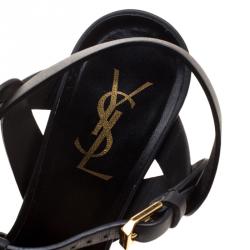 Pre Owned Yves Saint Laurent Black Leather Tribute Platform Sandals Size 38