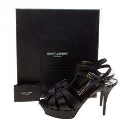 Pre Owned Yves Saint Laurent Black Leather Tribute Platform Sandals Size 38