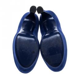 مملوكة  مسبقًا حذاء كعب عالي سان لوران باريس بالياس سويدي أزرق كوبالت نعل سميك مقاس 38