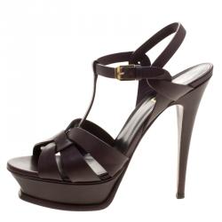 مملوكة مسبقًا Yves Saint Laurent Bordeaux Leather Tribute Sandals Size 38.5