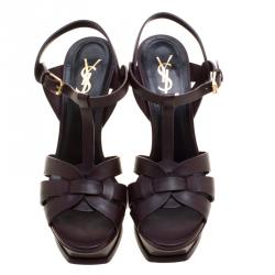 مملوكة مسبقًا Yves Saint Laurent Bordeaux Leather Tribute Sandals Size 38.5