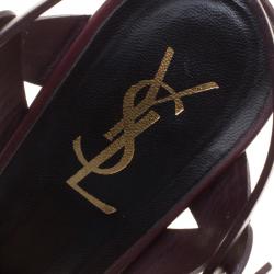 مملوكة مسبقًا Yves Saint Laurent Bordeaux Leather Tribute Sandals Size 38.5