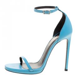 مملوكة مسبقًا Saint Laurent Paris Light Blue Leather Jane Ankle Strap Sandals Size 38