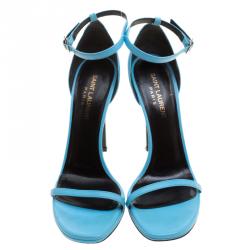 مملوكة مسبقًا Saint Laurent Paris Light Blue Leather Jane Ankle Strap Sandals Size 38
