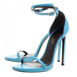 مملوكة مسبقًا Saint Laurent Paris Light Blue Leather Jane Ankle Strap Sandals Size 38
