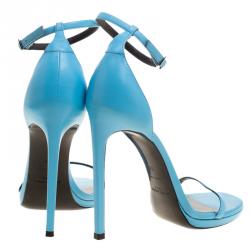 مملوكة مسبقًا Saint Laurent Paris Light Blue Leather Jane Ankle Strap Sandals Size 38