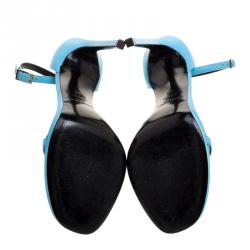 مملوكة مسبقًا Saint Laurent Paris Light Blue Leather Jane Ankle Strap Sandals Size 38