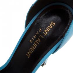 مملوكة مسبقًا Saint Laurent Paris Light Blue Leather Jane Ankle Strap Sandals Size 38