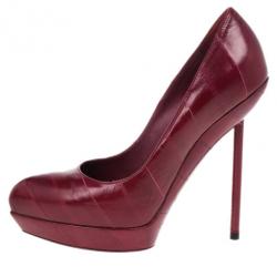 Pre Owned Saint Laurent Paris Burgundy Leather Divine Platform Pumps Size 39